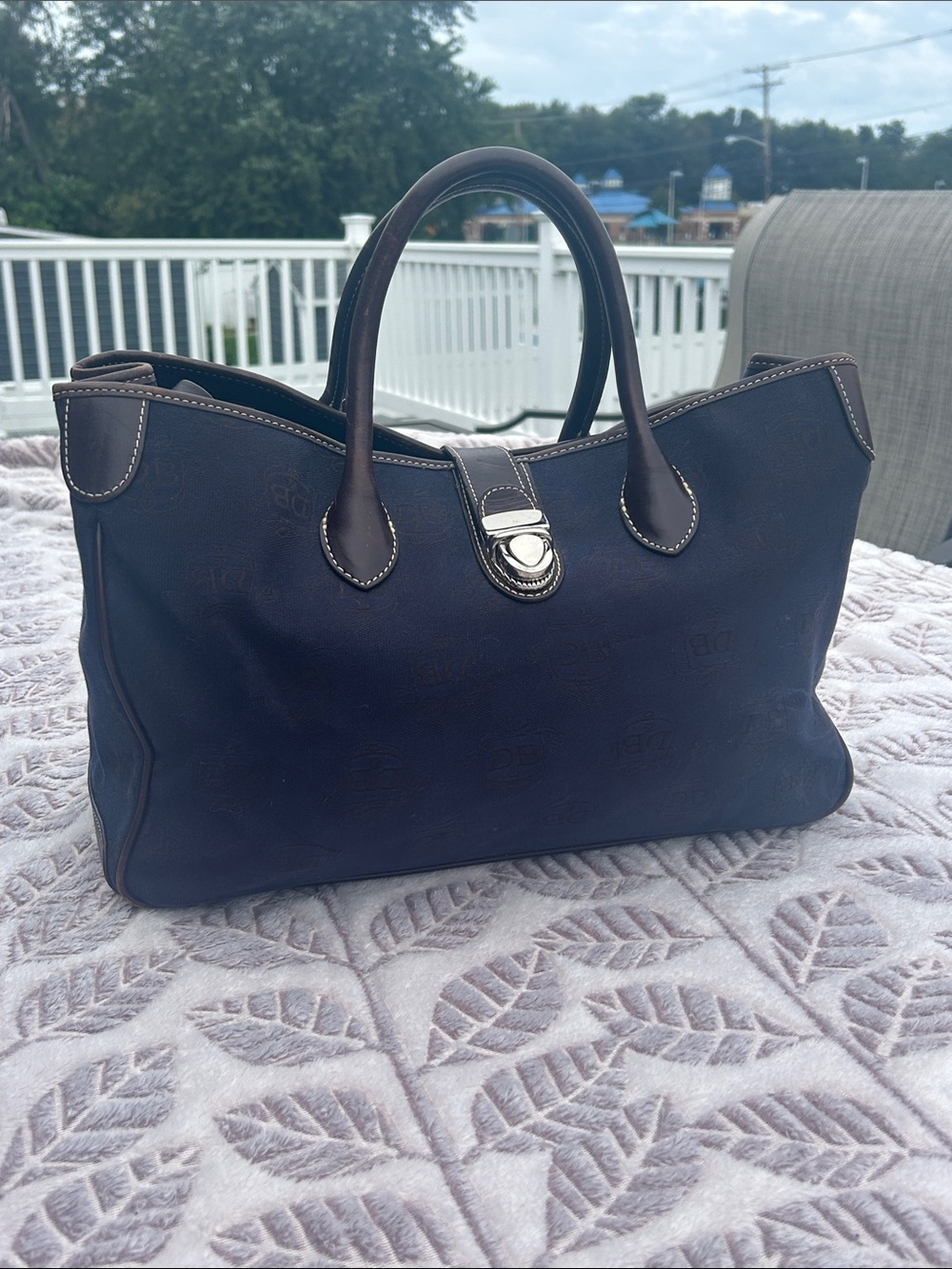 Dooney & Bourke Navy Leather Tote with Top Handles